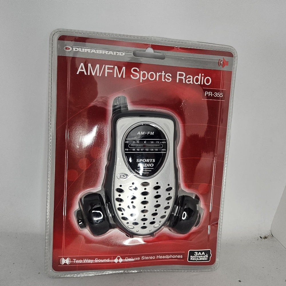 BRAND NEW Durabrand AM/FM Sports Radio Model PR-355 W/ Deluxe Stereo Headphones.